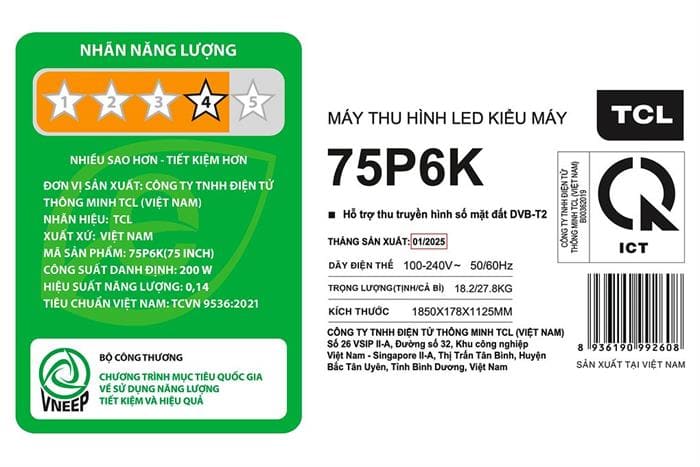 Google Tivi TCL AI 4K 75 inch 75P6K